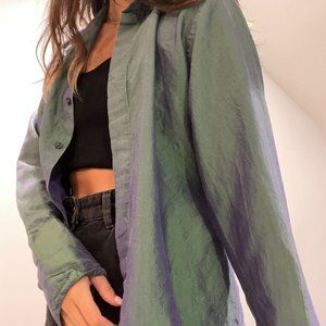 Iridescent express button up Green/purple